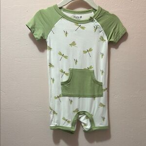 Kyte BABY Green and White Dragonfly Print Romper